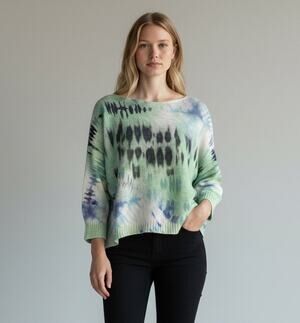 Bella Amore Italian‎ Knit Sweater, Women's M/L, L 3/4 Sleeve Tie Dye Vacation